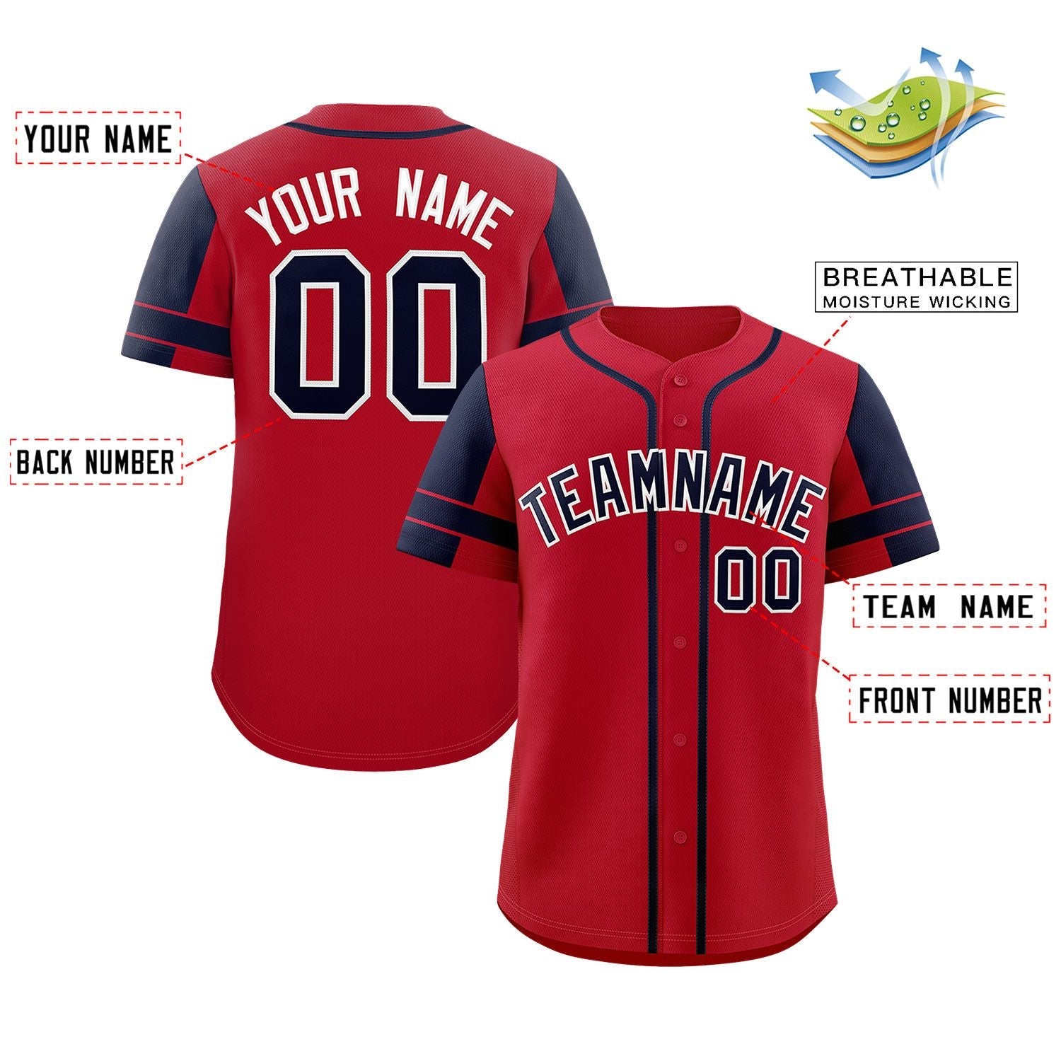 Custom Red Navy Personalized Raglan Sleeves Authentic Baseball Jersey