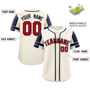 Custom Cream Navy Personalized Raglan Sleeves Authentic Baseball Jersey