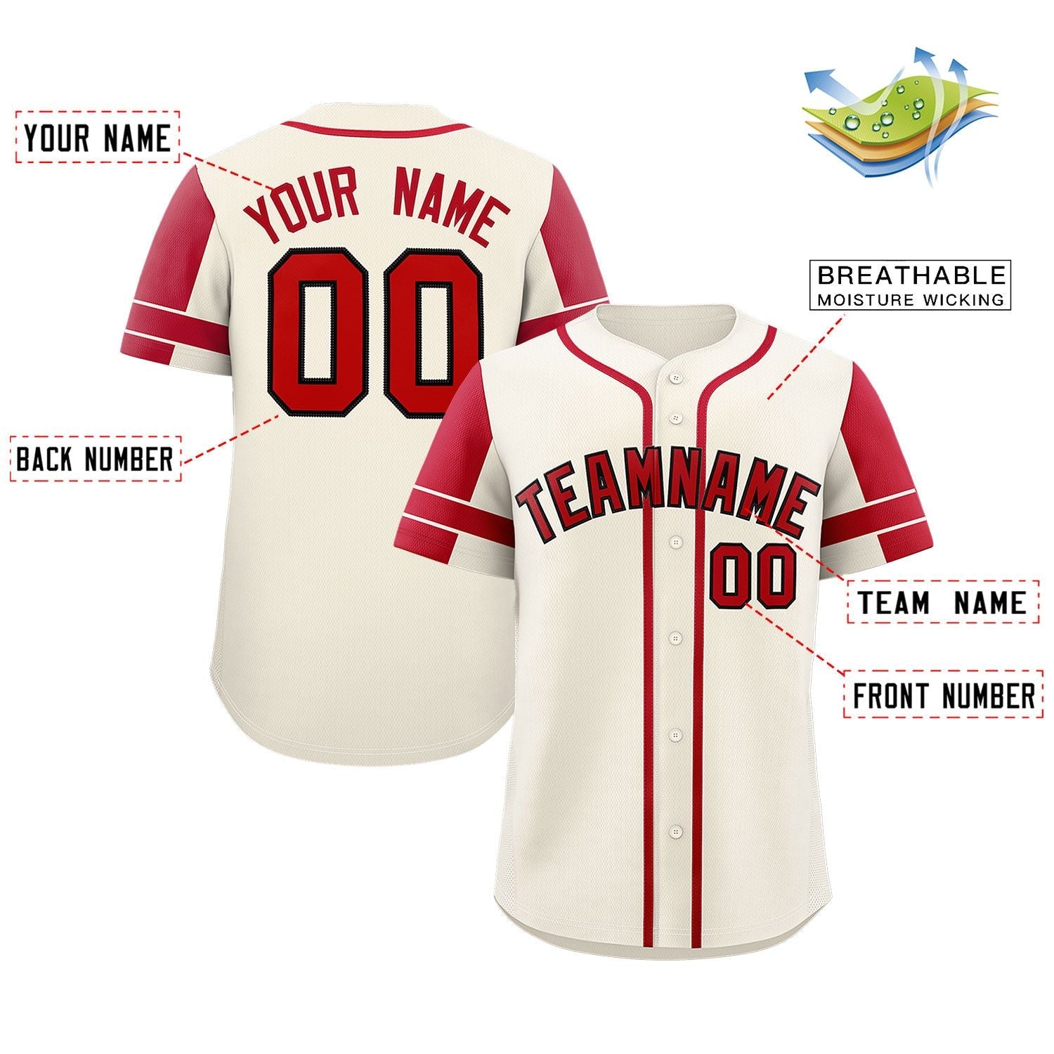 Custom Cream Red Personalized Raglan Sleeves Authentic Baseball Jersey