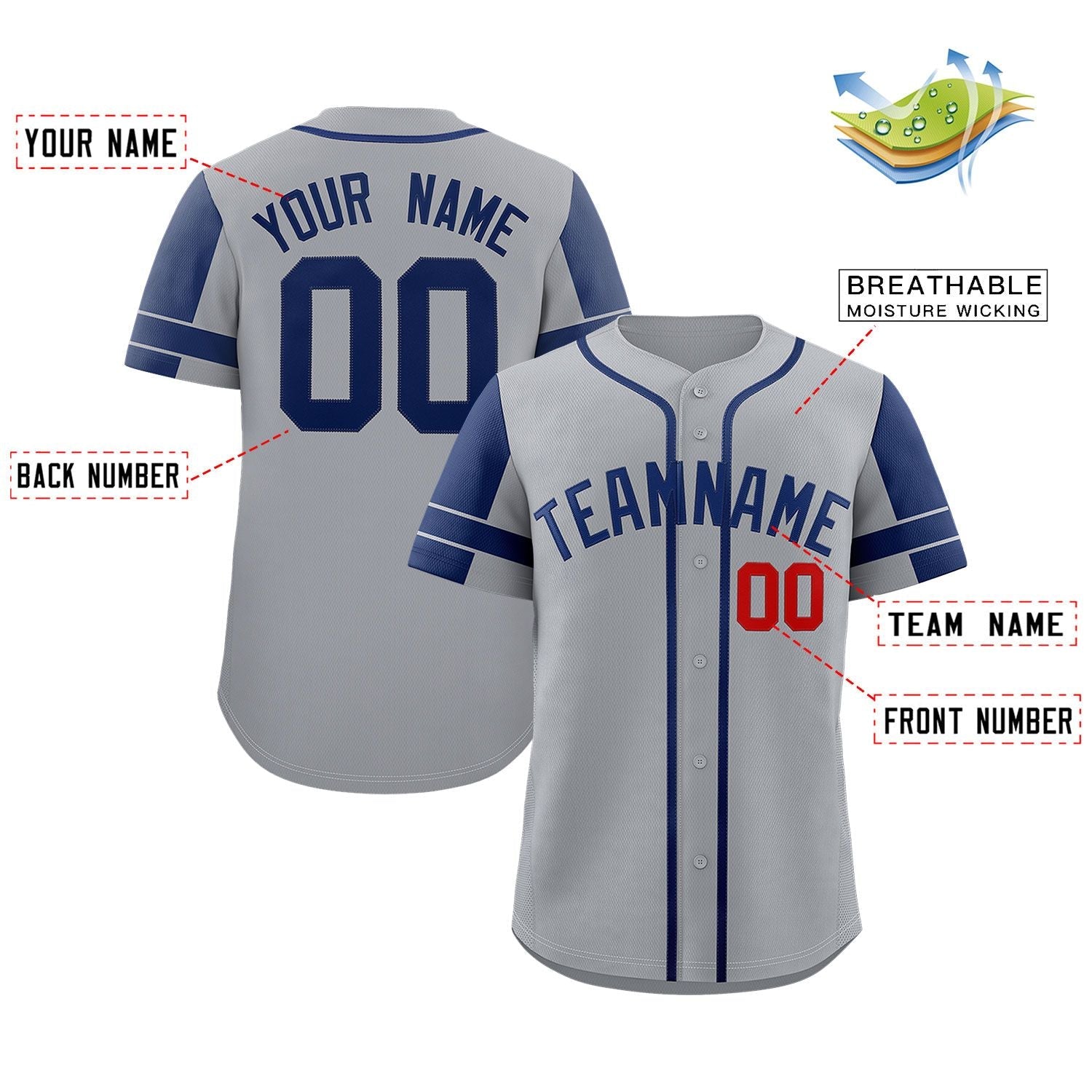 Custom Gray Navy Personalized Raglan Sleeves Authentic Baseball Jersey