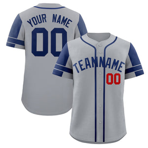 Custom Gray Navy Personalized Raglan Sleeves Authentic Baseball Jersey