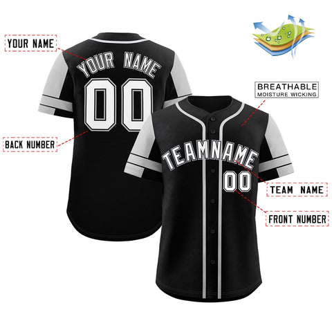 Custom Black Gray Personalized Raglan Sleeves Authentic Baseball Jersey