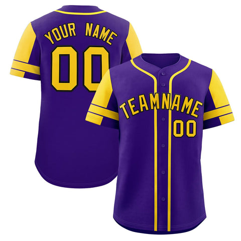 Custom Purple Gold Personalized Raglan Sleeves Authentic Baseball Jersey