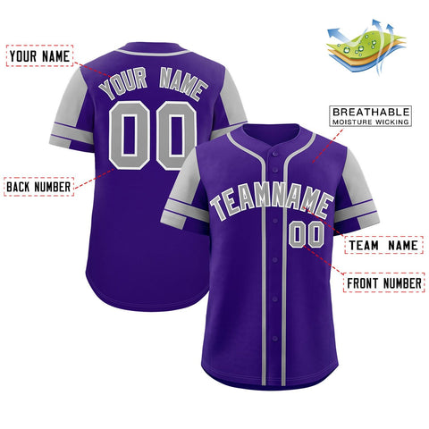 Custom Purple Gray Personalized Raglan Sleeves Authentic Baseball Jersey