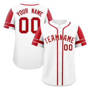 Custom White Red Personalized Raglan Sleeves Authentic Baseball Jersey