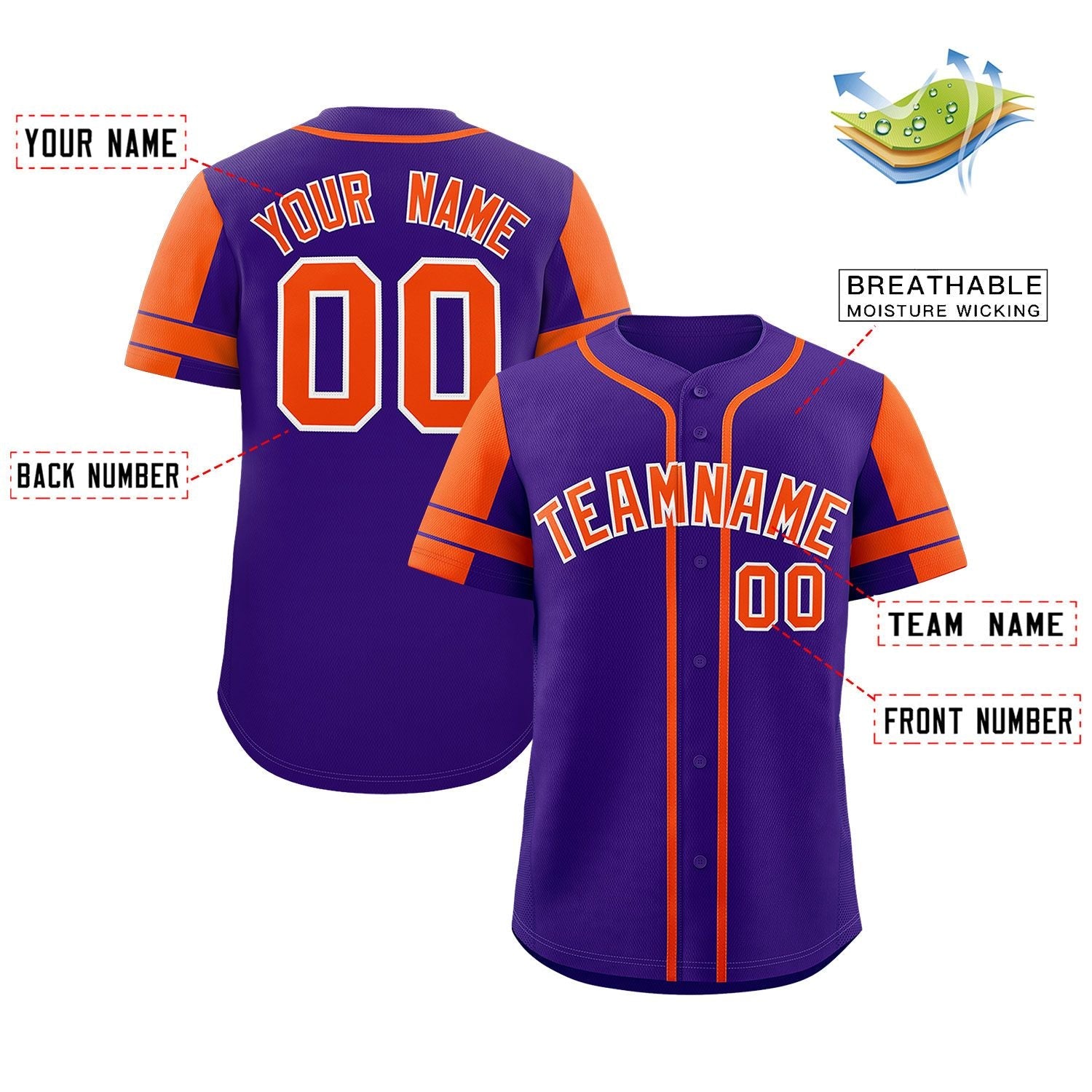 Custom Purple Orange Personalized Raglan Sleeves Authentic Baseball Jersey