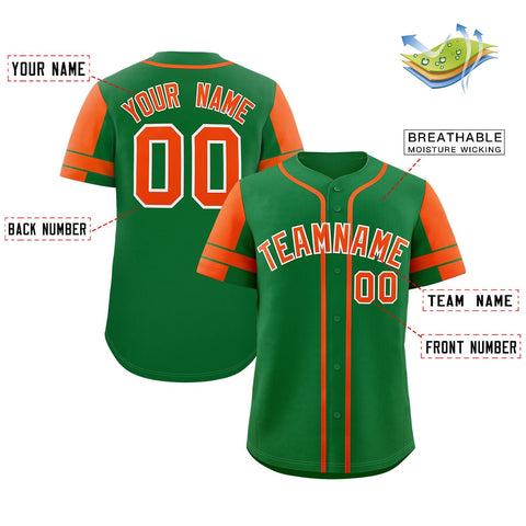 Custom Kelly Green Orange Personalized Raglan Sleeves Authentic Baseball Jersey