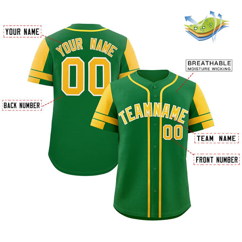 Custom Kelly Green Gold Personalized Raglan Sleeves Authentic Baseball Jersey