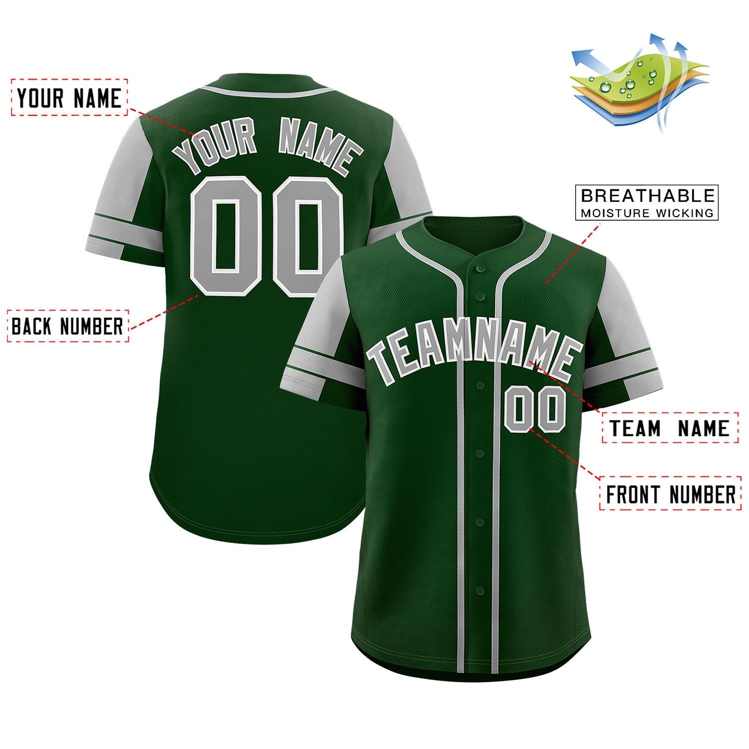 Custom Green Gray Personalized Raglan Sleeves Authentic Baseball Jersey