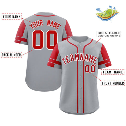 Custom Gray Red Personalized Raglan Sleeves Authentic Baseball Jersey