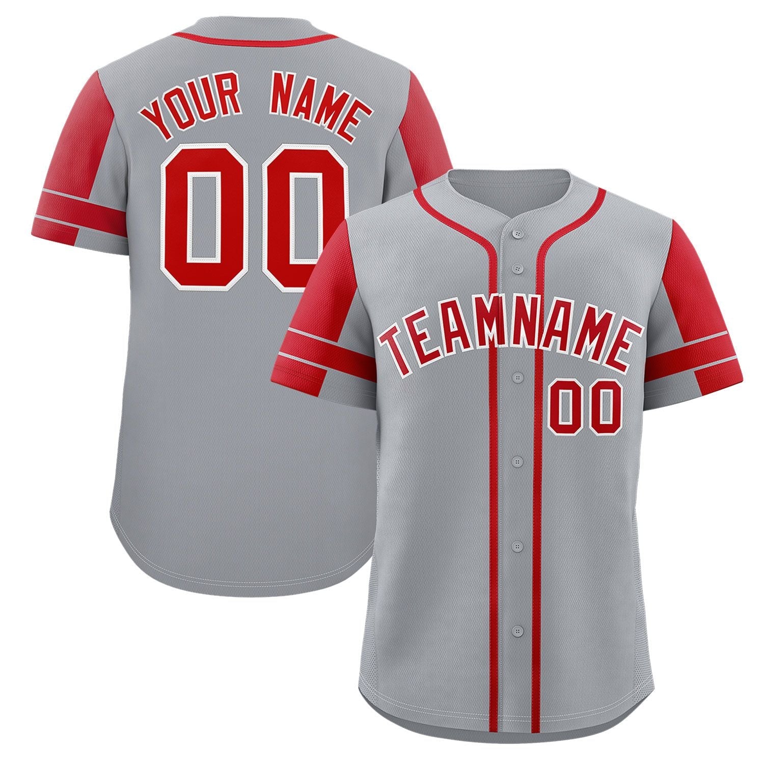 Custom Gray Red Personalized Raglan Sleeves Authentic Baseball Jersey