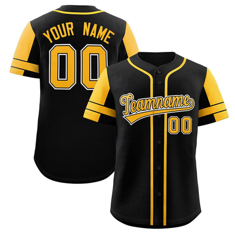 Custom Black Yellow Personalized Raglan Sleeves Authentic Baseball Jersey