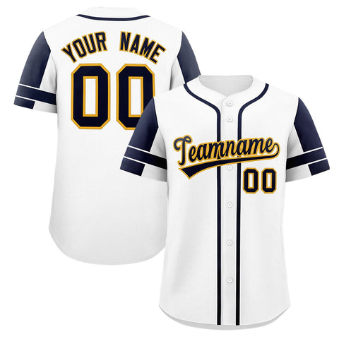 Custom White Navy Personalized Raglan Sleeves Authentic Baseball Jersey