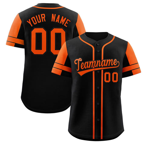 Custom Black Orange Personalized Raglan Sleeves Authentic Baseball Jersey
