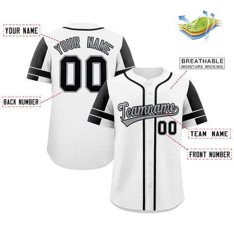 Custom White Black Personalized Raglan Sleeves Authentic Baseball Jersey
