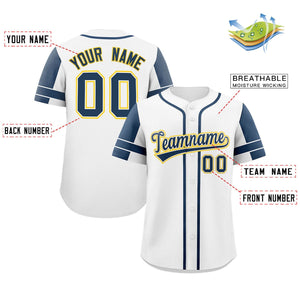 Custom White Navy Personalized Raglan Sleeves Authentic Baseball Jersey