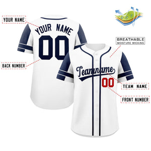 Custom White Navy Personalized Raglan Sleeves Authentic Baseball Jersey