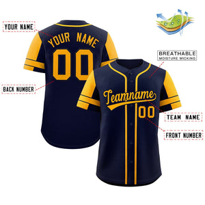 Custom Navy Gold Personalized Raglan Sleeves Authentic Baseball Jersey