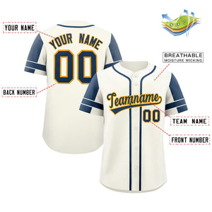 Custom Cream Navy Personalized Raglan Sleeves Authentic Baseball Jersey