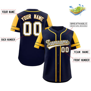 Custom Navy Gold Personalized Raglan Sleeves Authentic Baseball Jersey