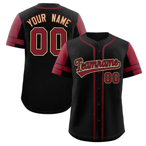 Custom Black Crimson Personalized Raglan Sleeves Authentic Baseball Jersey