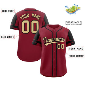 Custom Crimson Black Personalized Raglan Sleeves Authentic Baseball Jersey