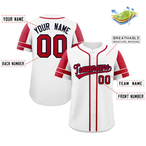 Custom White Red Personalized Raglan Sleeves Authentic Baseball Jersey