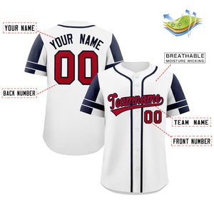 Custom White Navy Personalized Raglan Sleeves Authentic Baseball Jersey