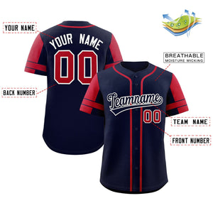 Custom Navy Red Personalized Raglan Sleeves Authentic Baseball Jersey