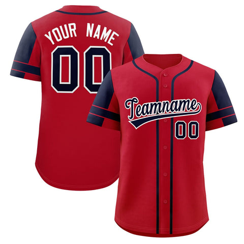 Custom Red Navy Personalized Raglan Sleeves Authentic Baseball Jersey