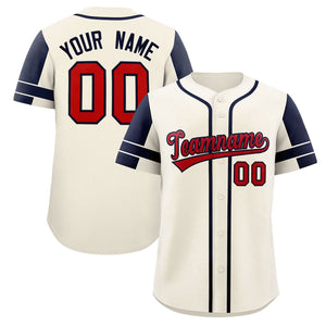 Custom Cream Navy Personalized Raglan Sleeves Authentic Baseball Jersey