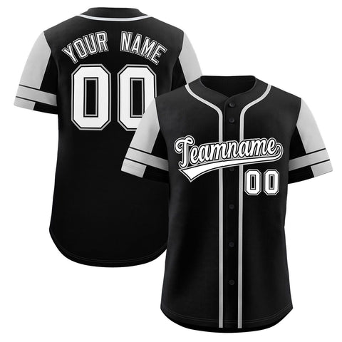 Custom Black Gray Personalized Raglan Sleeves Authentic Baseball Jersey