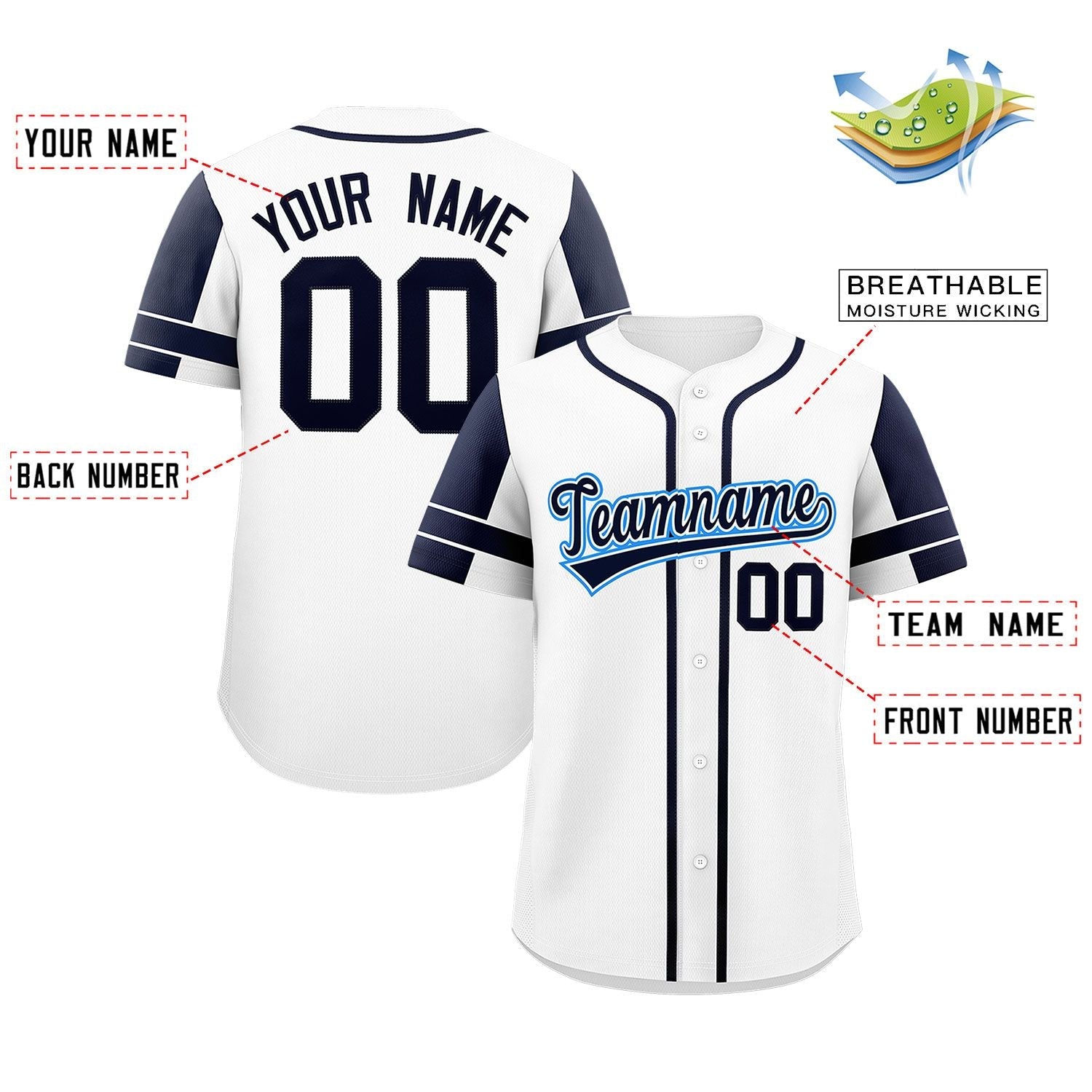 Custom White Navy Personalized Raglan Sleeves Authentic Baseball Jersey