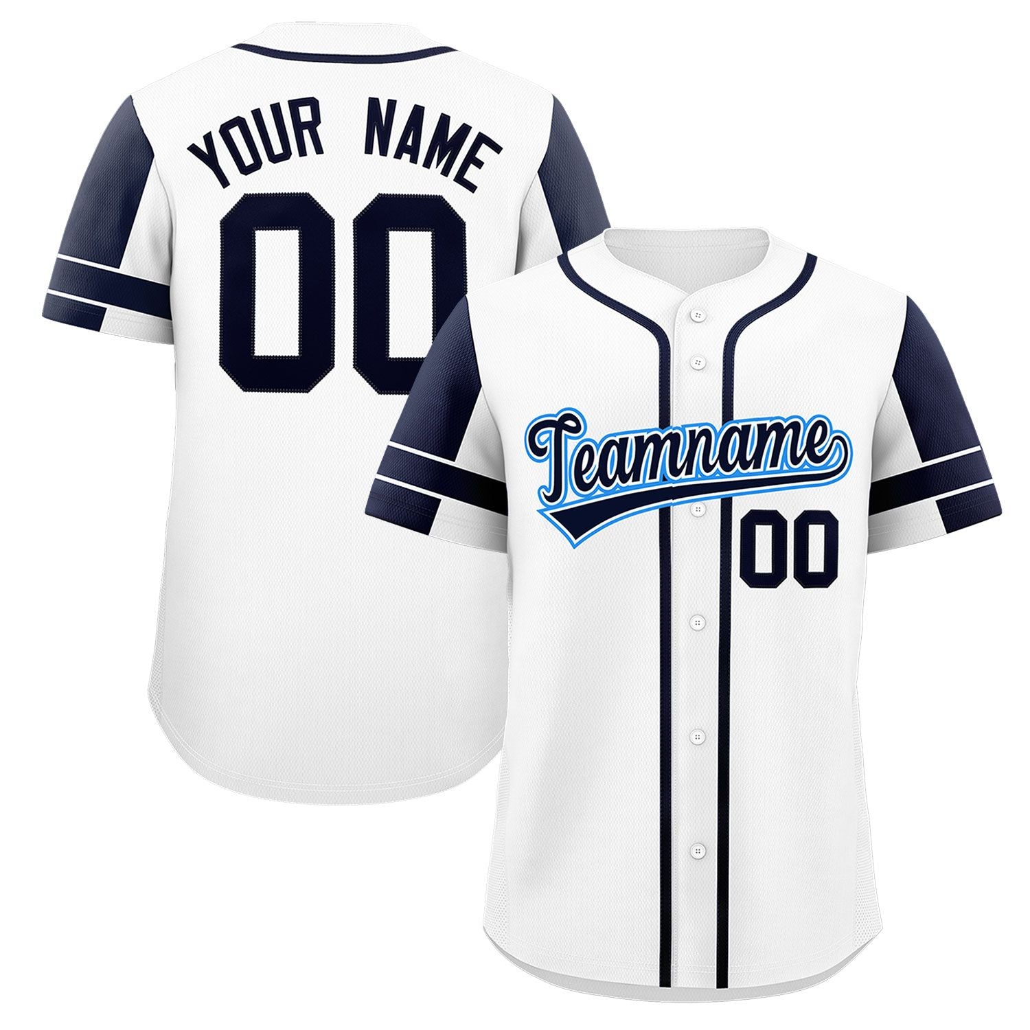 Custom White Navy Personalized Raglan Sleeves Authentic Baseball Jersey