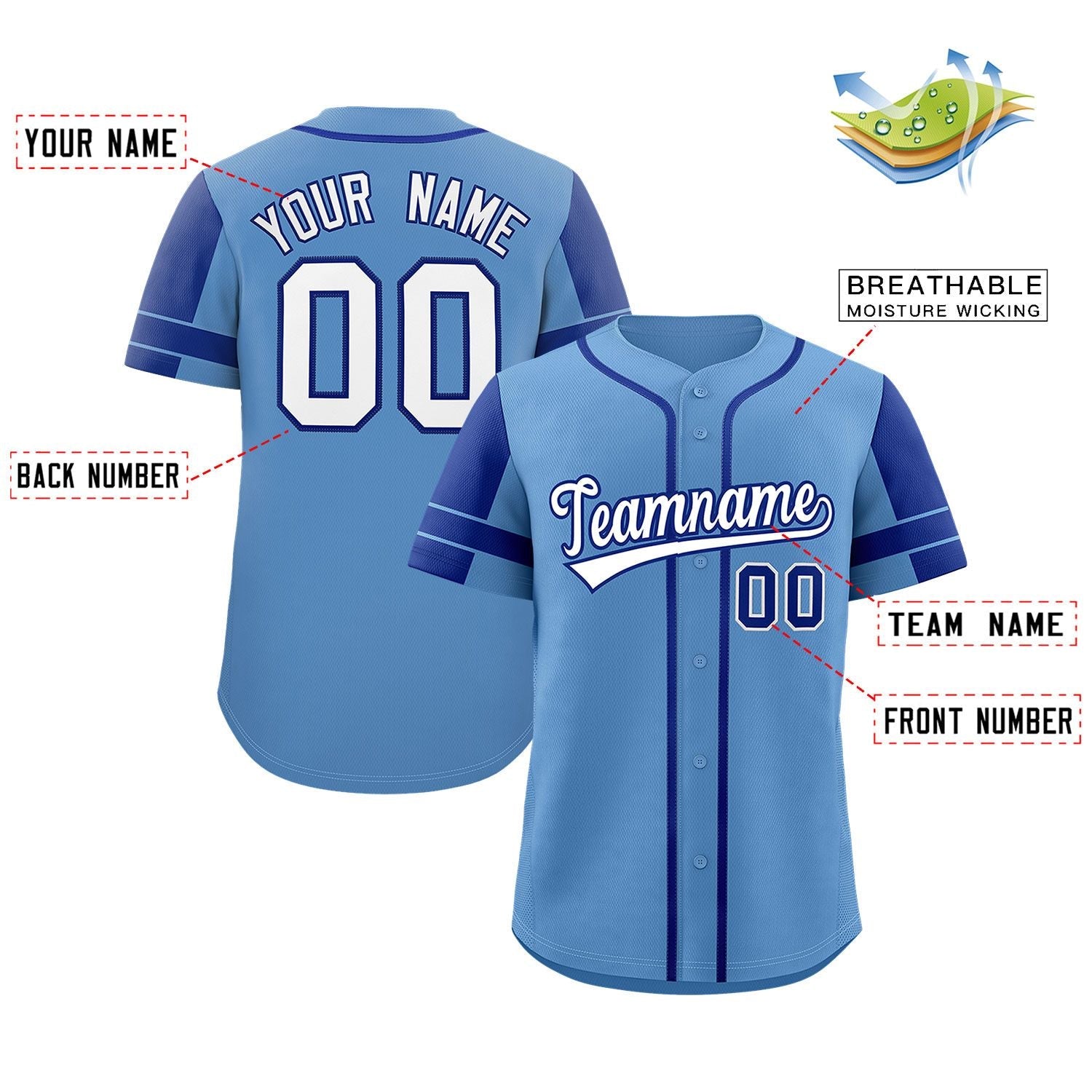 Custom Powder Blue Royal Personalized Raglan Sleeves Authentic Baseball Jersey