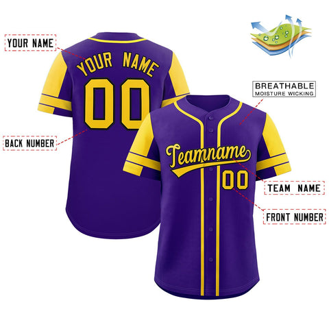 Custom Purple Gold Personalized Raglan Sleeves Authentic Baseball Jersey