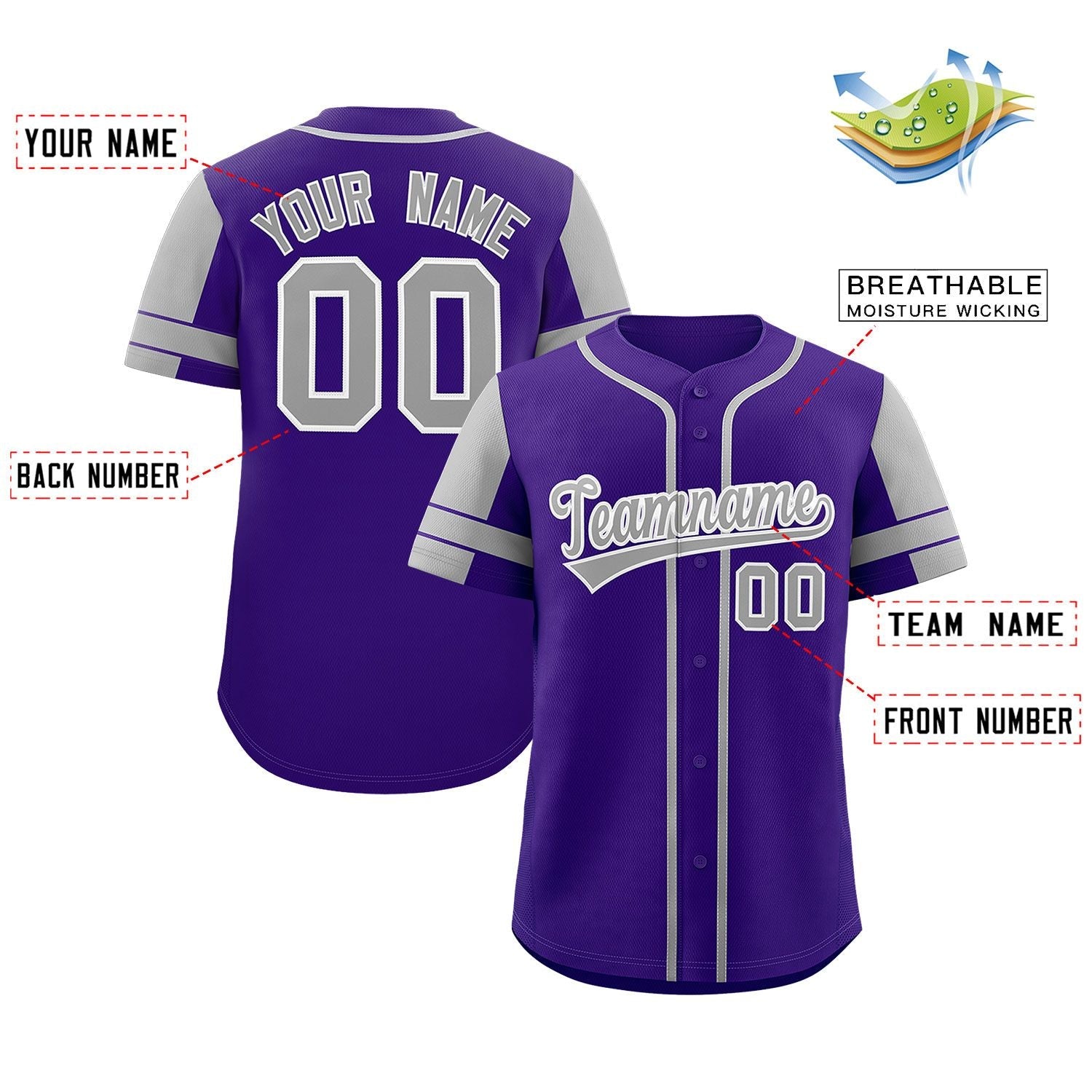 Custom Purple Gray Personalized Raglan Sleeves Authentic Baseball Jersey