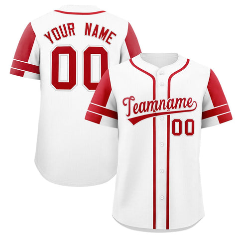 Custom White Red Personalized Raglan Sleeves Authentic Baseball Jersey