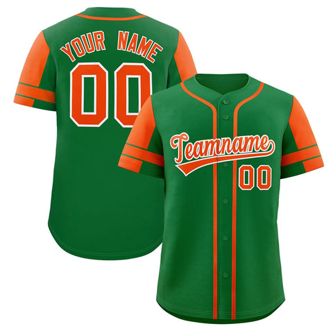 Custom Kelly Green Orange Personalized Raglan Sleeves Authentic Baseball Jersey