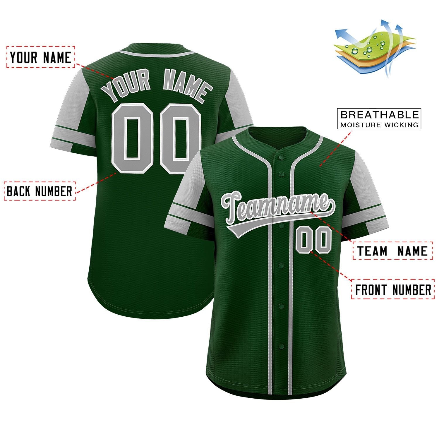 Custom Green Gray Personalized Raglan Sleeves Authentic Baseball Jersey