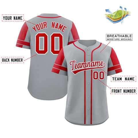 Custom Gray Red Personalized Raglan Sleeves Authentic Baseball Jersey