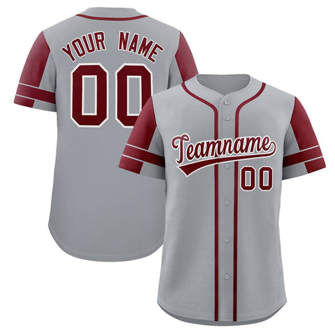 Custom Gray Crimson Personalized Raglan Sleeves Authentic Baseball Jersey