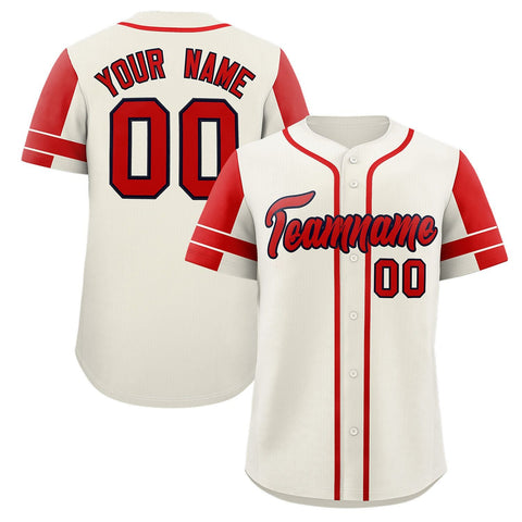 Custom Cream Red Personalized Raglan Sleeves Authentic Baseball Jersey