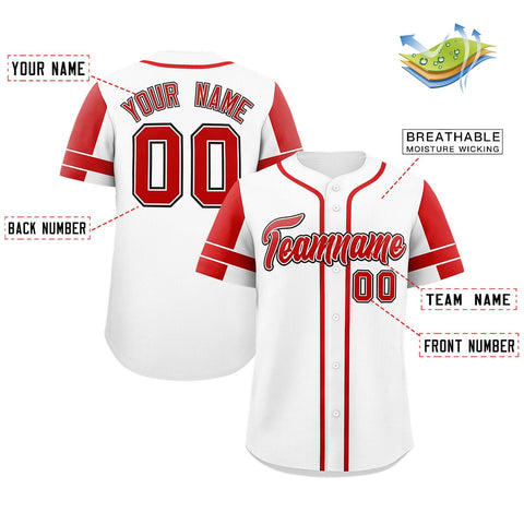 Custom White Red Personalized Raglan Sleeves Authentic Baseball Jersey