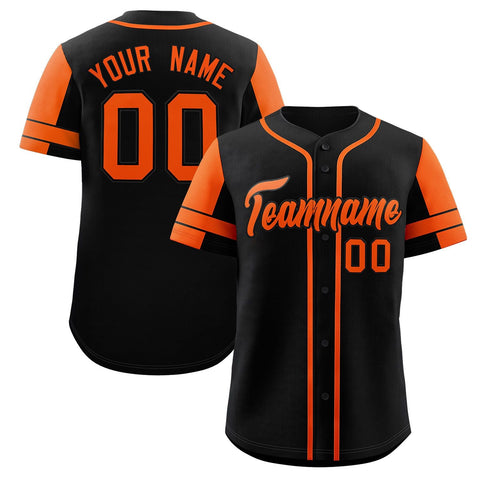 Custom Black Orange Personalized Raglan Sleeves Authentic Baseball Jersey