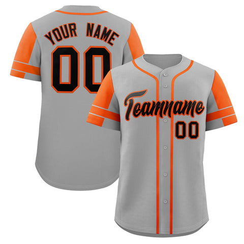 Custom Gray Orange Personalized Raglan Sleeves Authentic Baseball Jersey