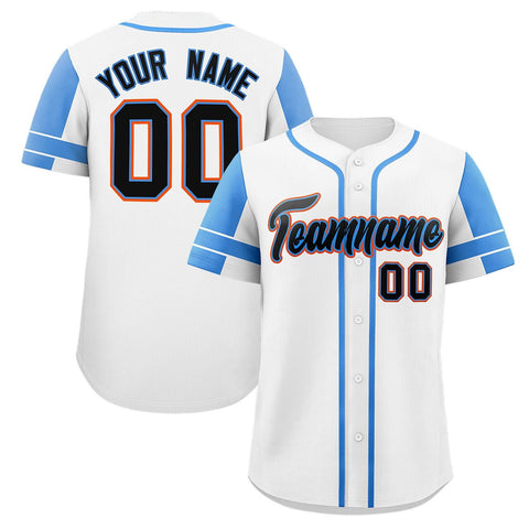 Custom White Powder Blue Personalized Raglan Sleeves Authentic Baseball Jersey