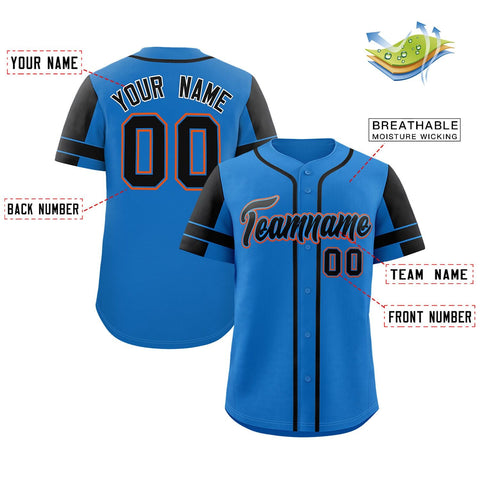 Custom Powder Blue Black Personalized Raglan Sleeves Authentic Baseball Jersey