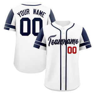 Custom White Navy Personalized Raglan Sleeves Authentic Baseball Jersey