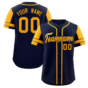 Custom Navy Gold Personalized Raglan Sleeves Authentic Baseball Jersey